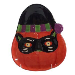 Black Cat Masked Pumpkin Plate - Halloween - 8.5" x 6 7/8"